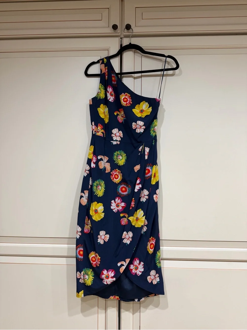 J. Crew Navy Silk One-Shoulder Floral Wrap Dress (121)